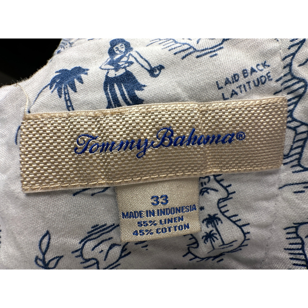 Tommy Bahama 33 Stretch LINEN Cotton Beach Shorts $99 Striped Summer Navy Blue - Picture 6 of 7